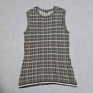 Brooks Brothers Sleeveless Knit Top Geometric Grid Pattern Navy Cream Size M